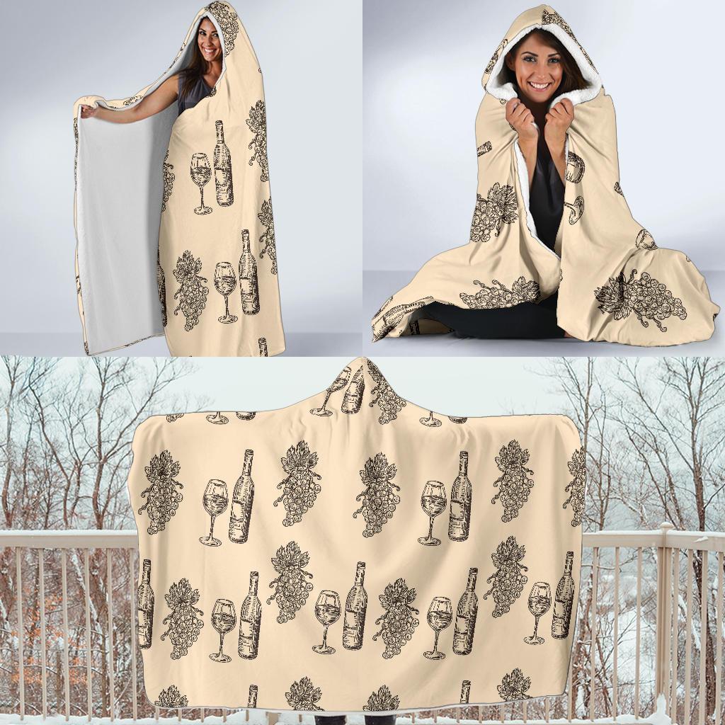 Grape Wine Pattern Print Hooded Blanket-grizzshop