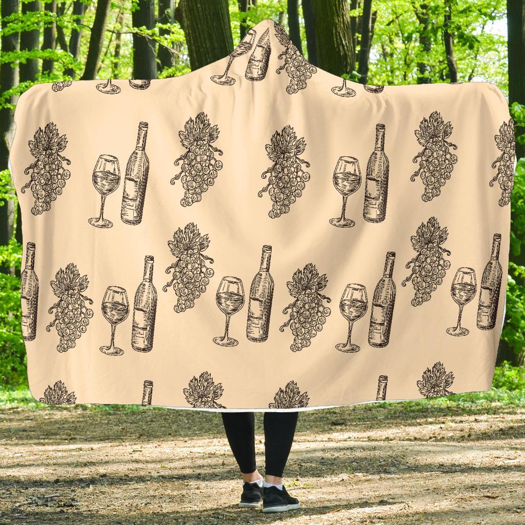 Grape Wine Pattern Print Hooded Blanket-grizzshop