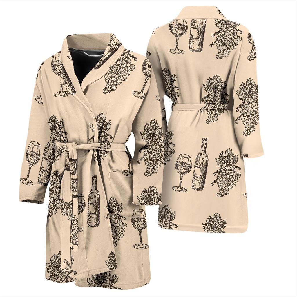 Grape Wine Pattern Print Men Long Robe-grizzshop