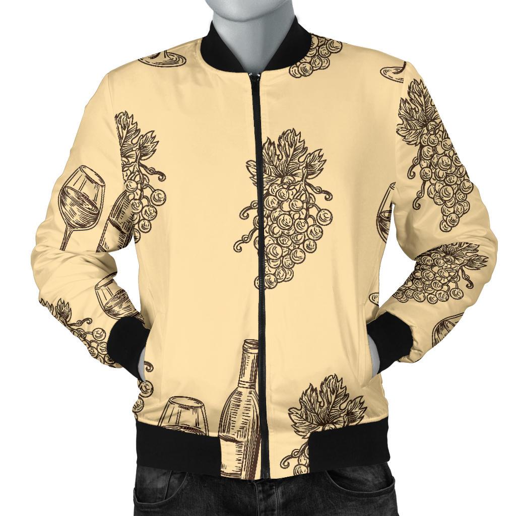 Grape Wine Pattern Print Men's Bomber Jacket-grizzshop