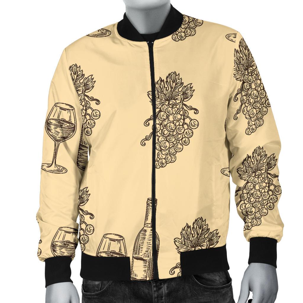 Grape Wine Pattern Print Men's Bomber Jacket-grizzshop