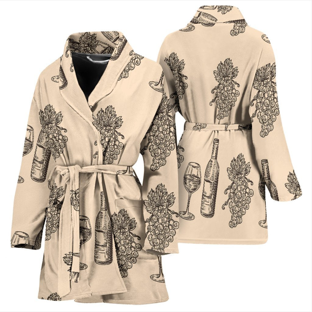 Grape Wine Pattern Print Women Long Robe-grizzshop