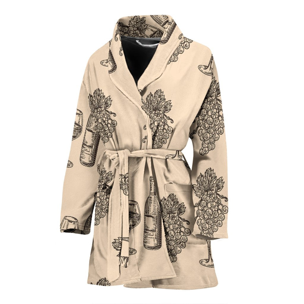 Grape Wine Pattern Print Women Long Robe-grizzshop