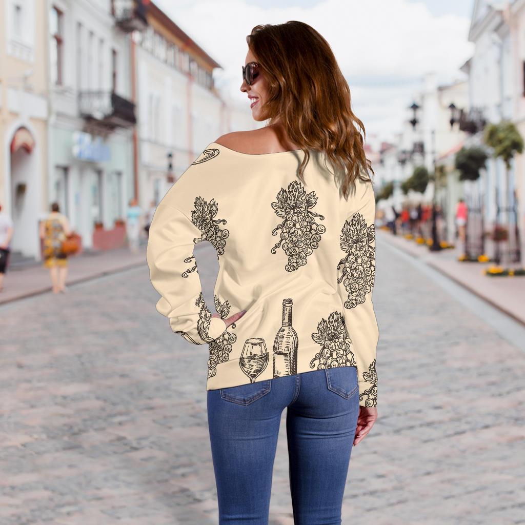 Grape Wine Pattern Print Women Off Shoulder Sweatshirt-grizzshop