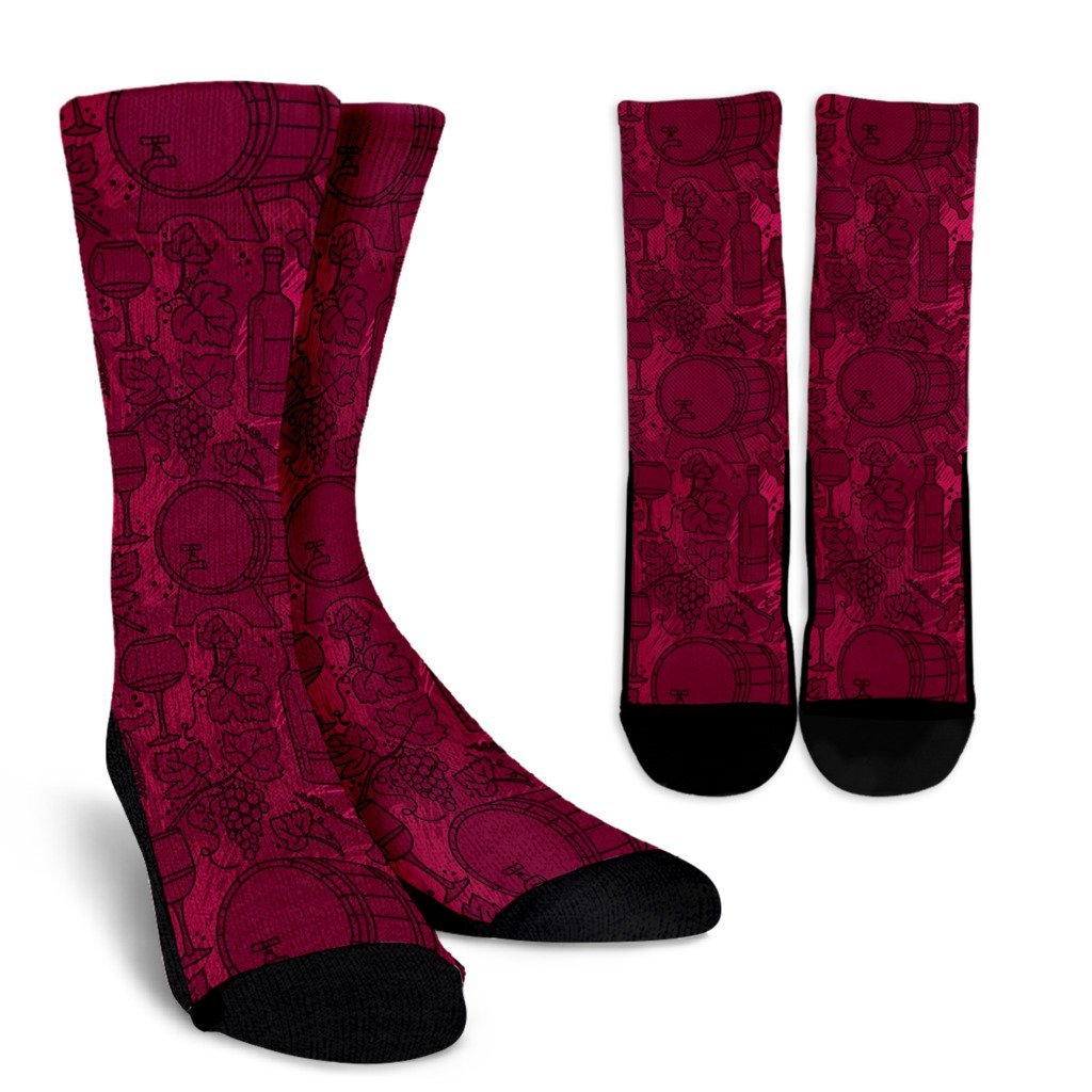 Grape Red Wine Pattern Print Unisex Crew Socks-grizzshop