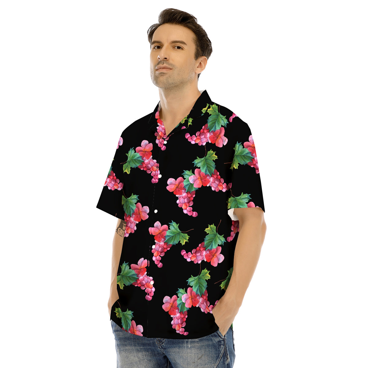 Grapes Purple Watercolor Print Pattern Men's Hawaiian Shirt-grizzshop