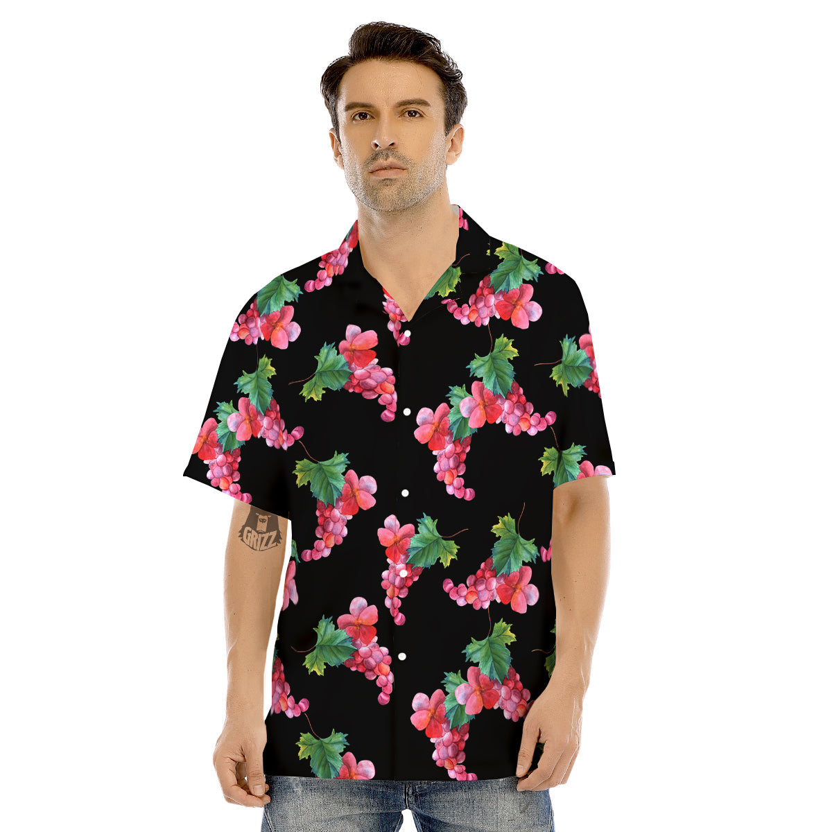 Grapes Purple Watercolor Print Pattern Men's Hawaiian Shirt-grizzshop