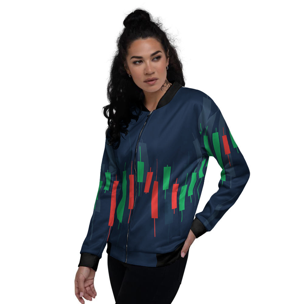 Graph Chart Candlestick Stock Print Women's Bomber Jacket-grizzshop