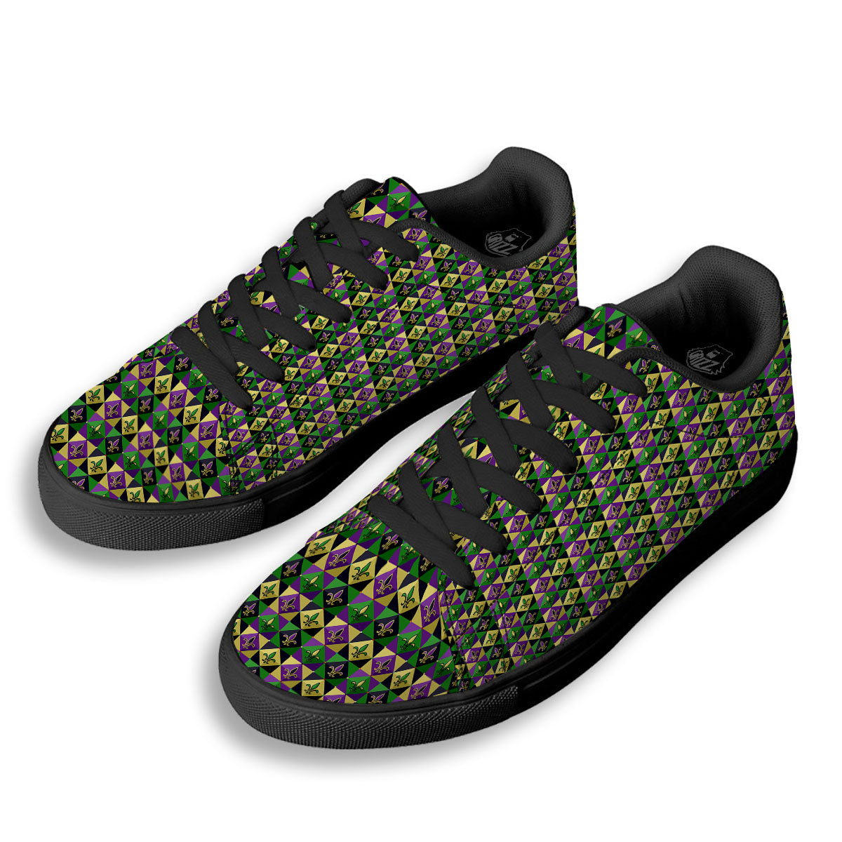 Gras Geometric Mardi Print Pattern Black Low Top Sneakers-grizzshop