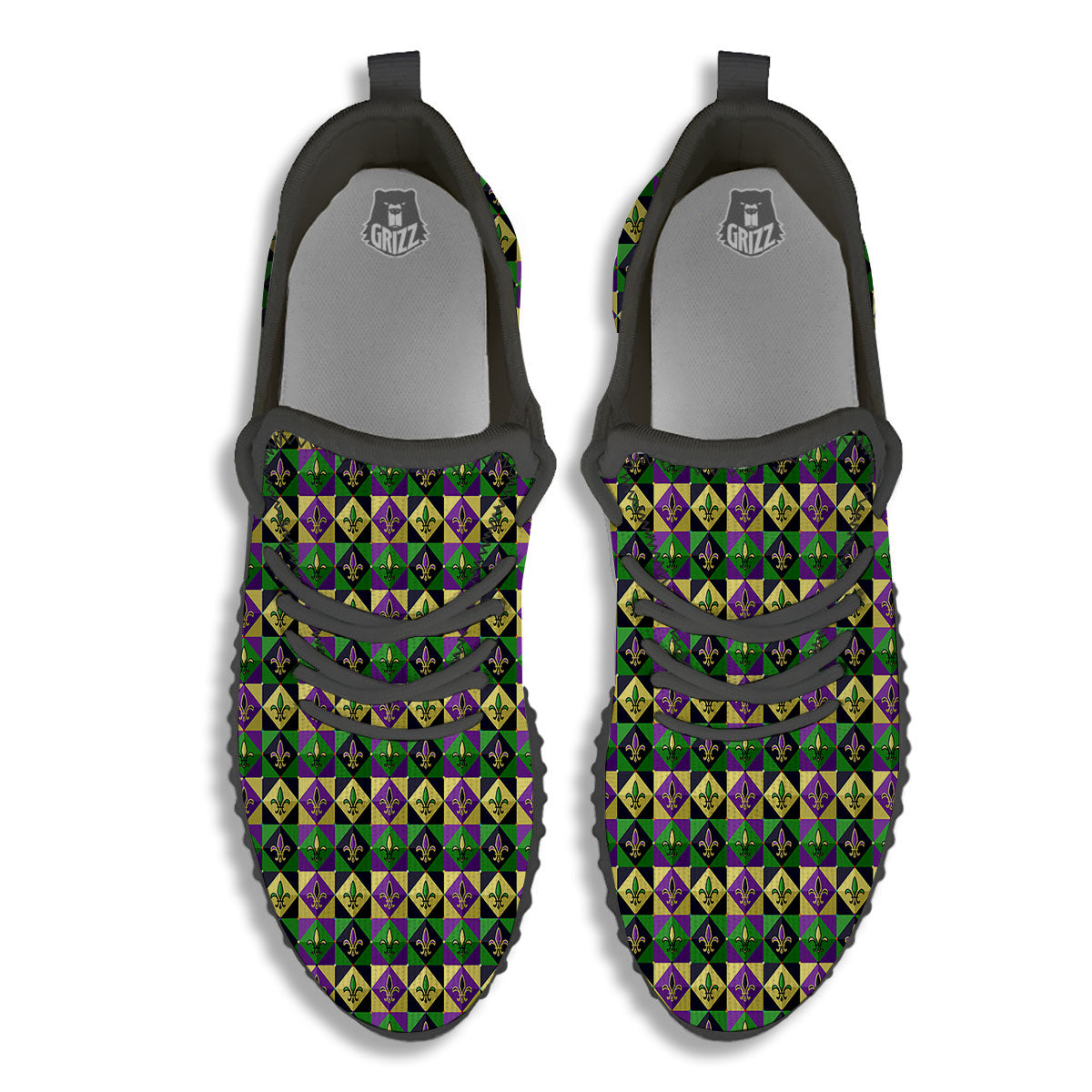 Gras Geometric Mardi Print Pattern Black Walking Shoes-grizzshop