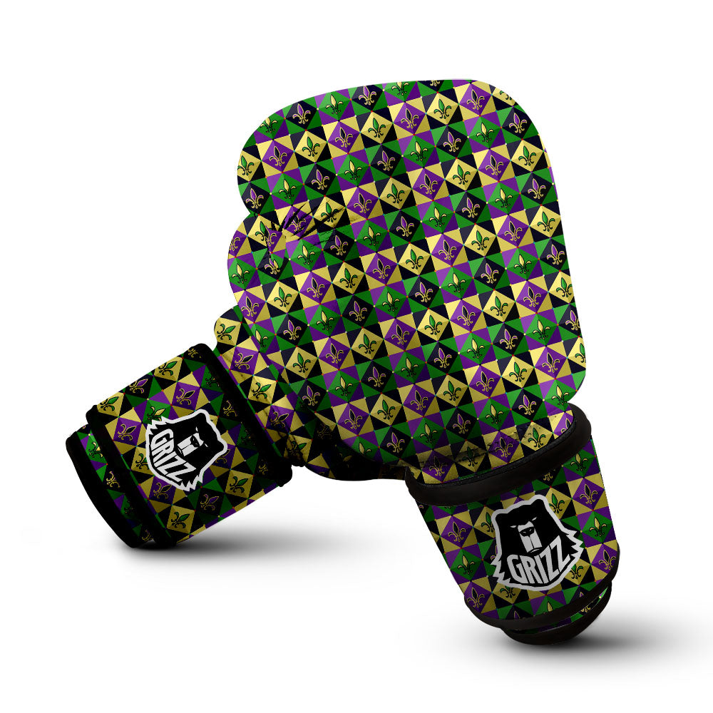 Gras Geometric Mardi Print Pattern Boxing Gloves-grizzshop