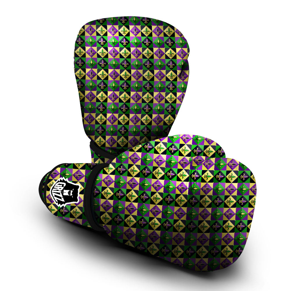 Gras Geometric Mardi Print Pattern Boxing Gloves-grizzshop