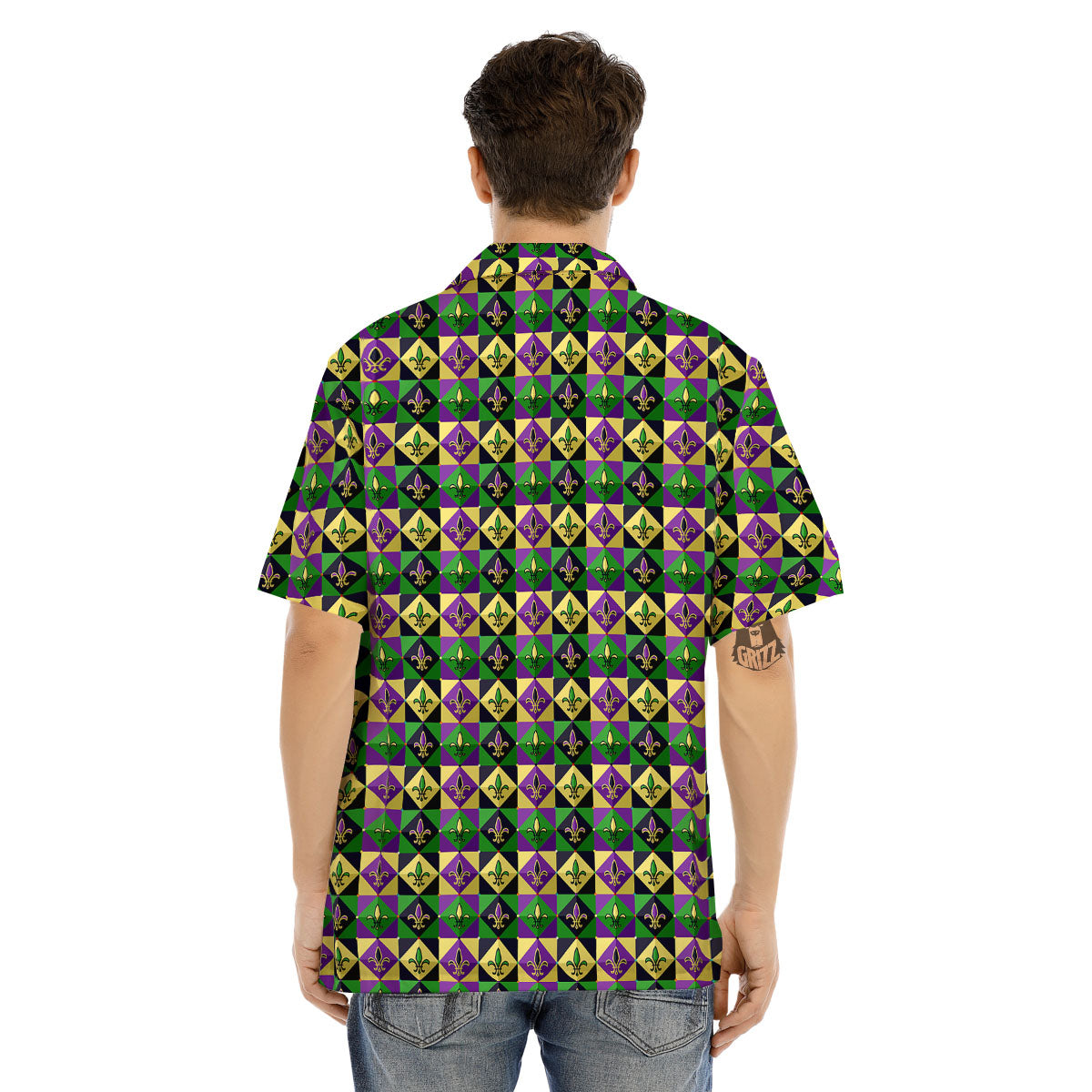 Gras Geometric Mardi Print Pattern Men's Hawaiian Shirt-grizzshop