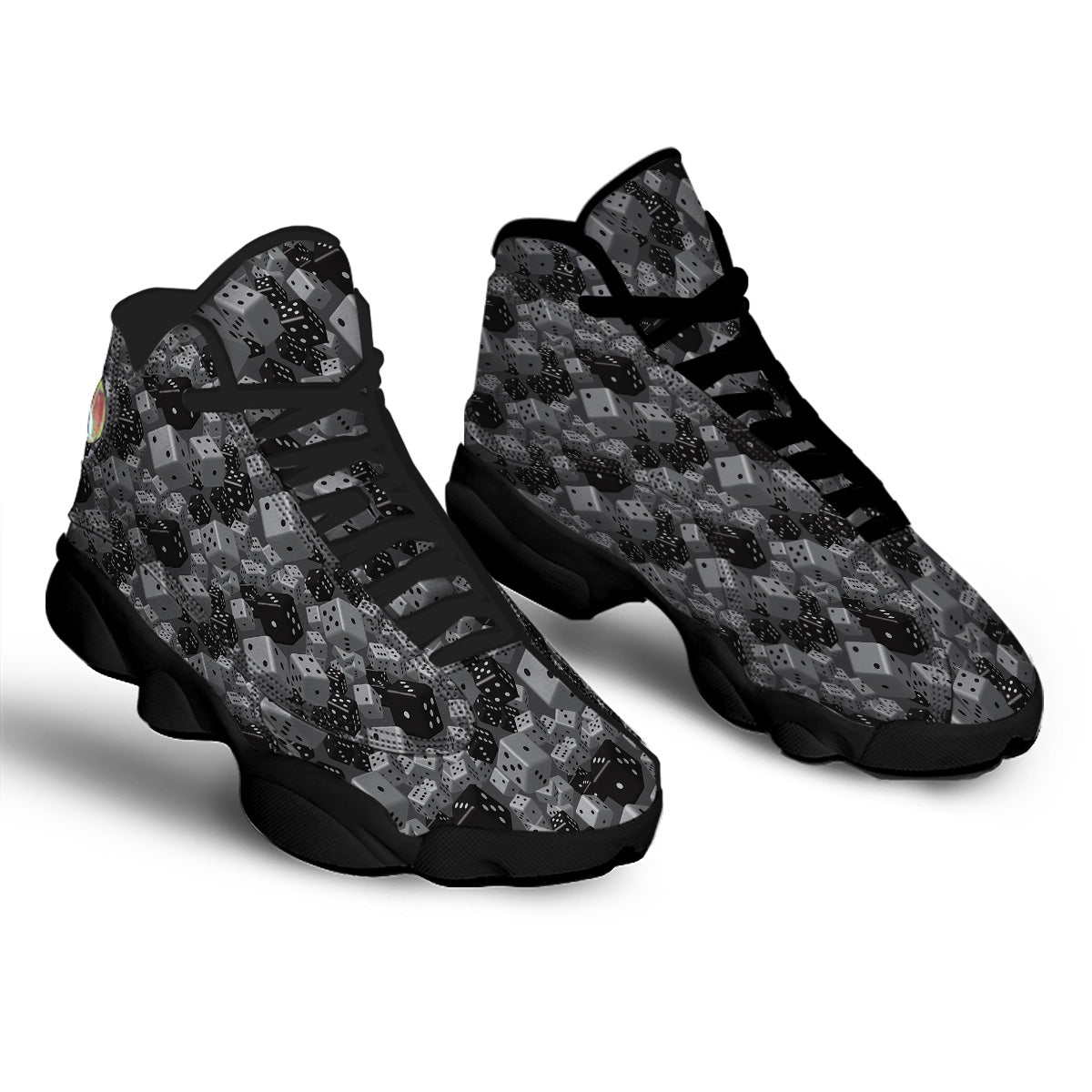 Gray Black 3D Dice Print Pattern Black Basketball Shoes-grizzshop