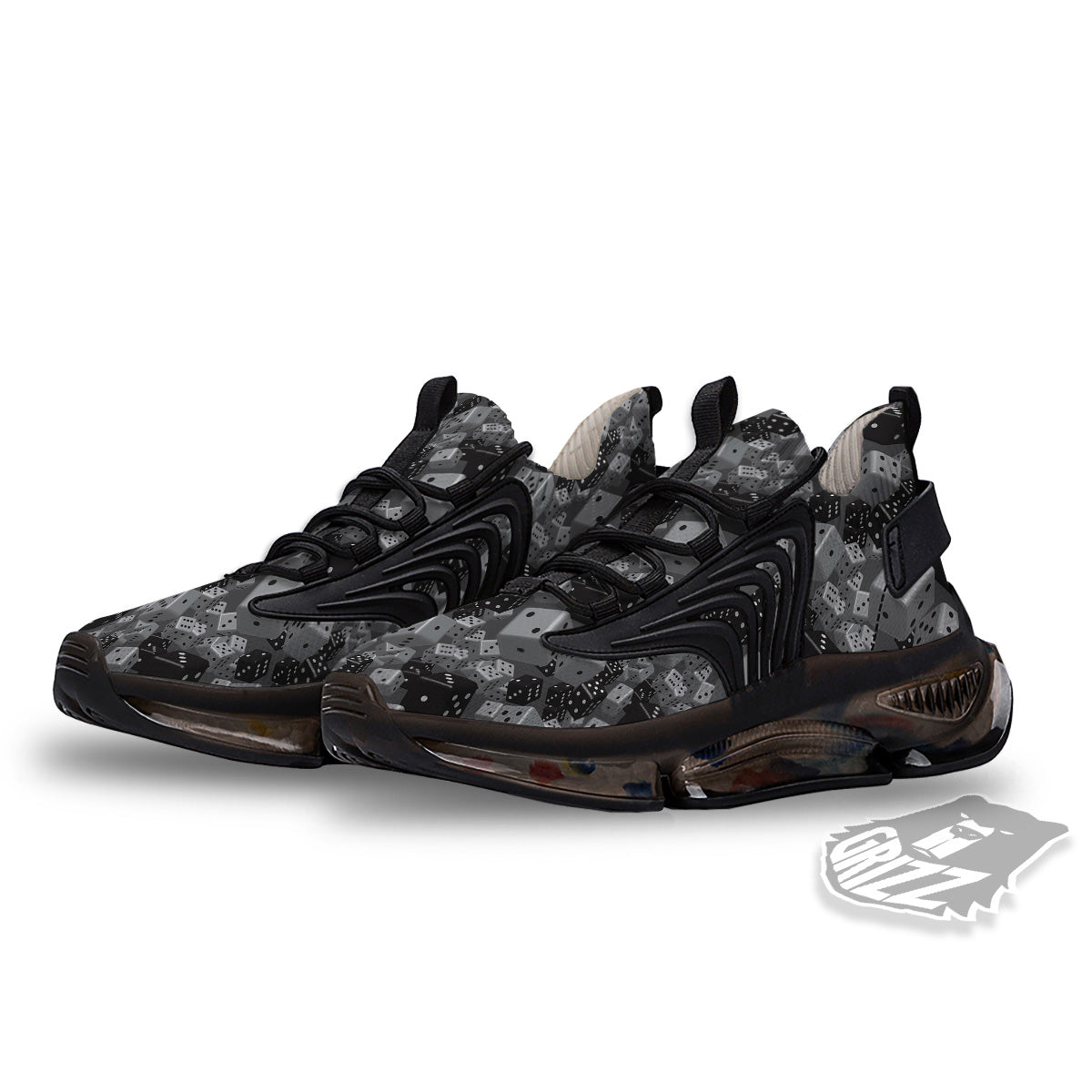 Gray Black 3D Dice Print Pattern Black Gym Shoes-grizzshop