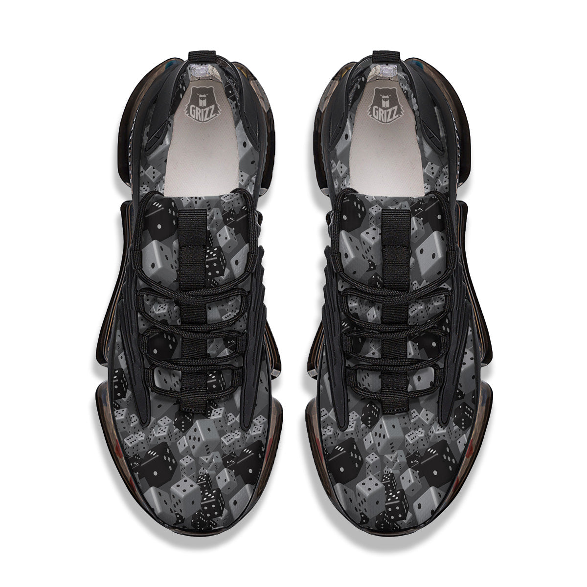 Gray Black 3D Dice Print Pattern Black Gym Shoes-grizzshop