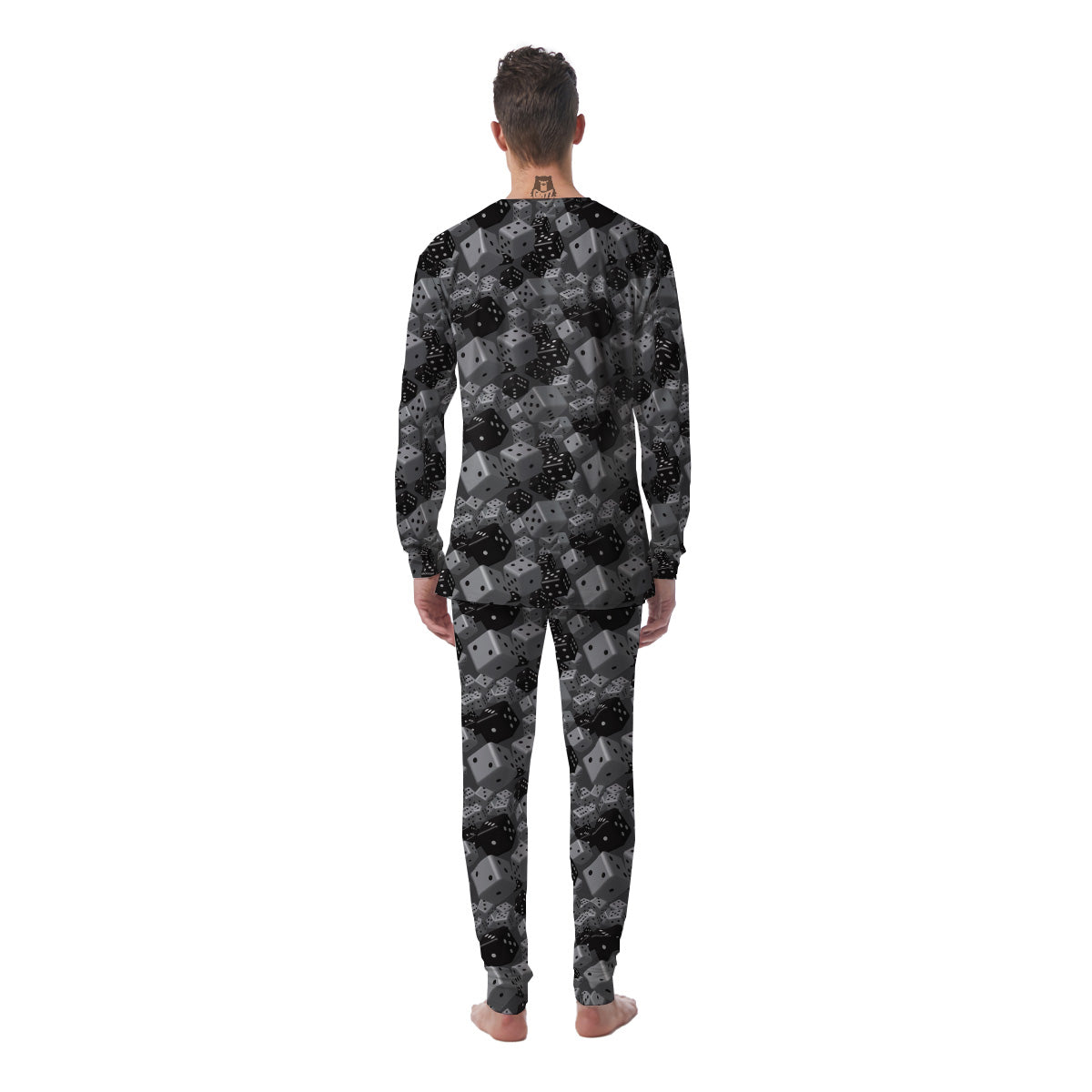 Gray Black 3D Dice Print Pattern Men's Pajamas-grizzshop