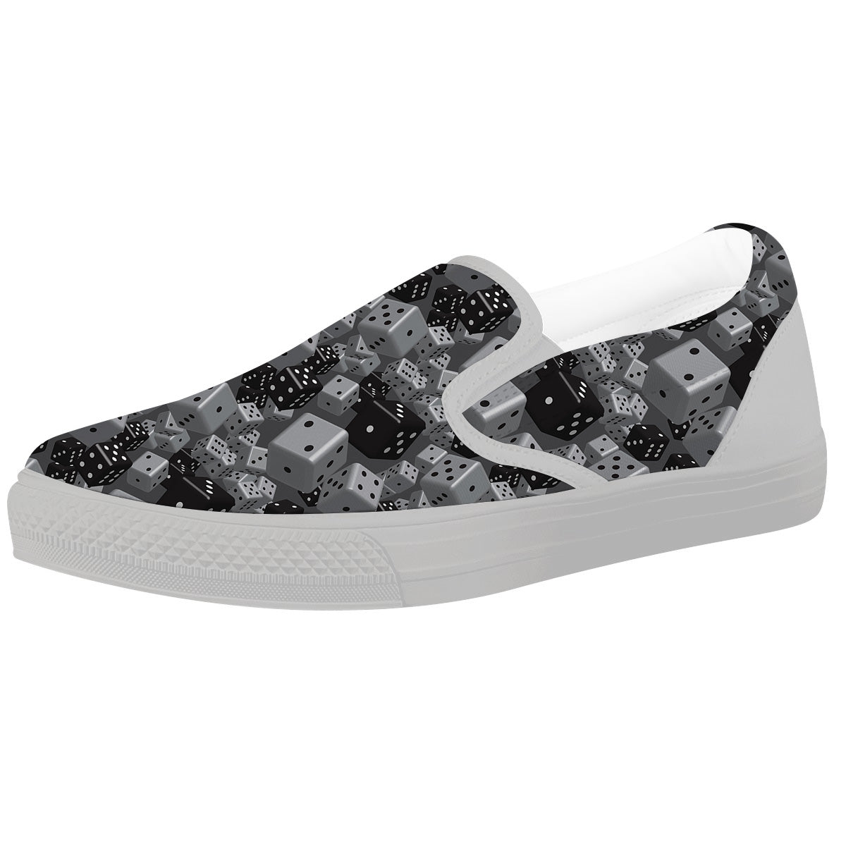 Gray Black 3D Dice Print Pattern White Slip On Shoes-grizzshop