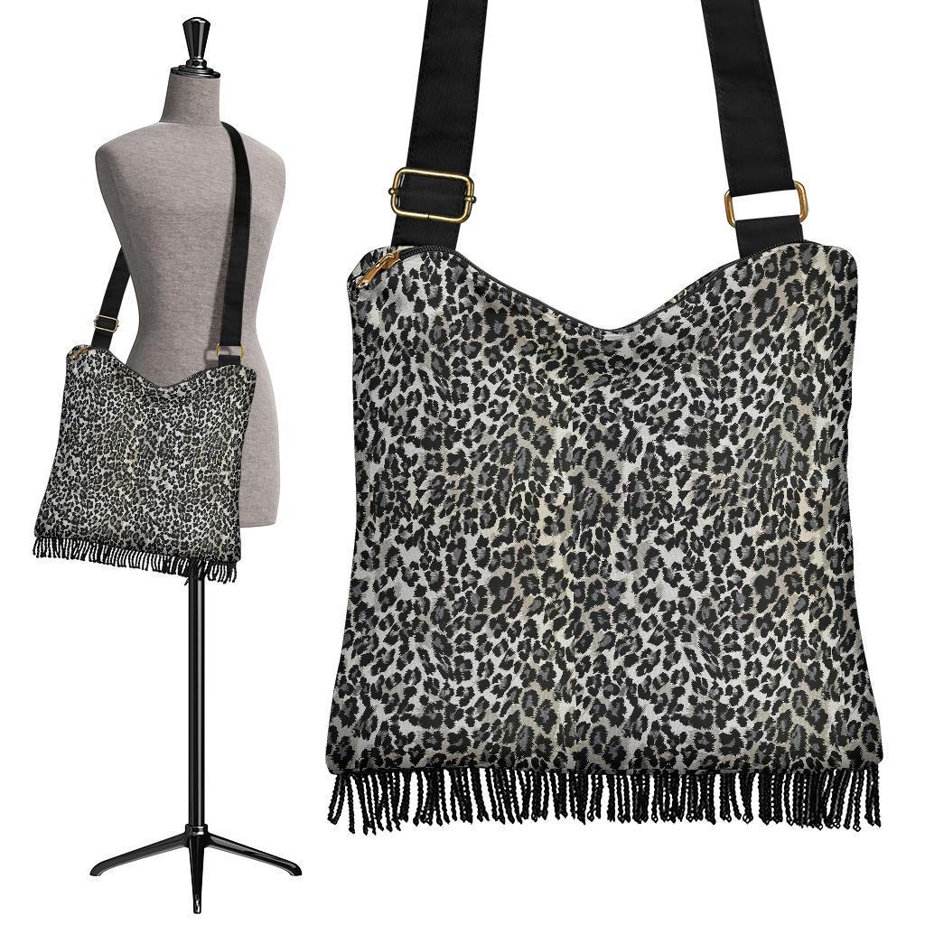 Gray Cheetah Leopard Pattern Print Crossbody Bags-grizzshop