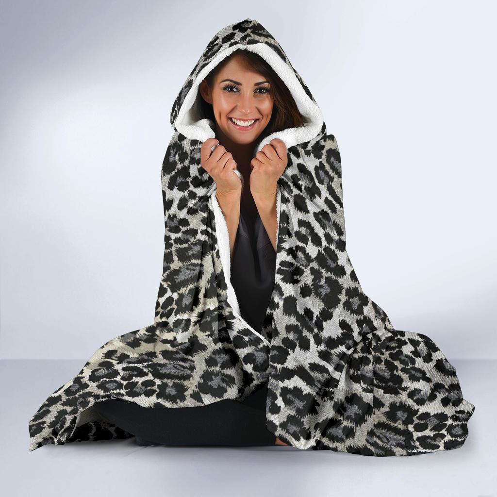 Gray Cheetah Leopard Pattern Print Hooded Blanket-grizzshop