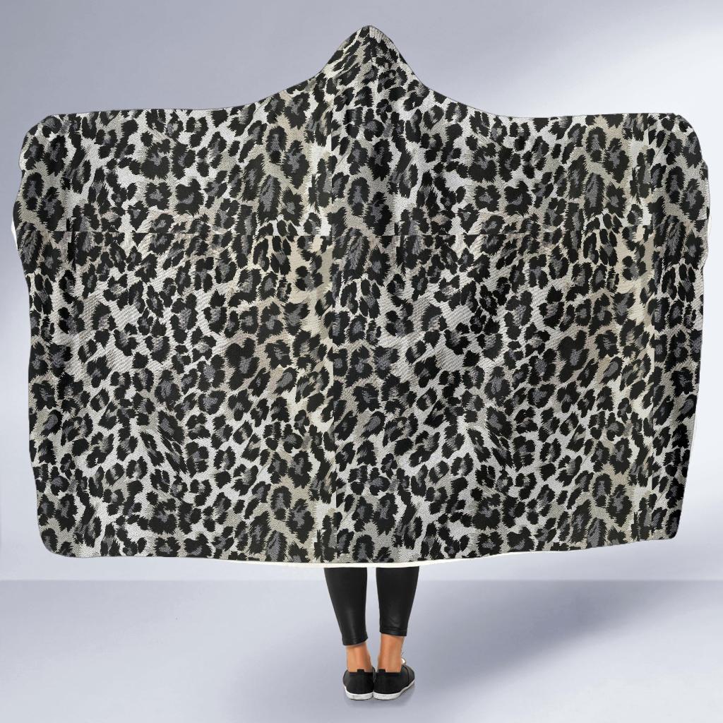 Gray Cheetah Leopard Pattern Print Hooded Blanket-grizzshop