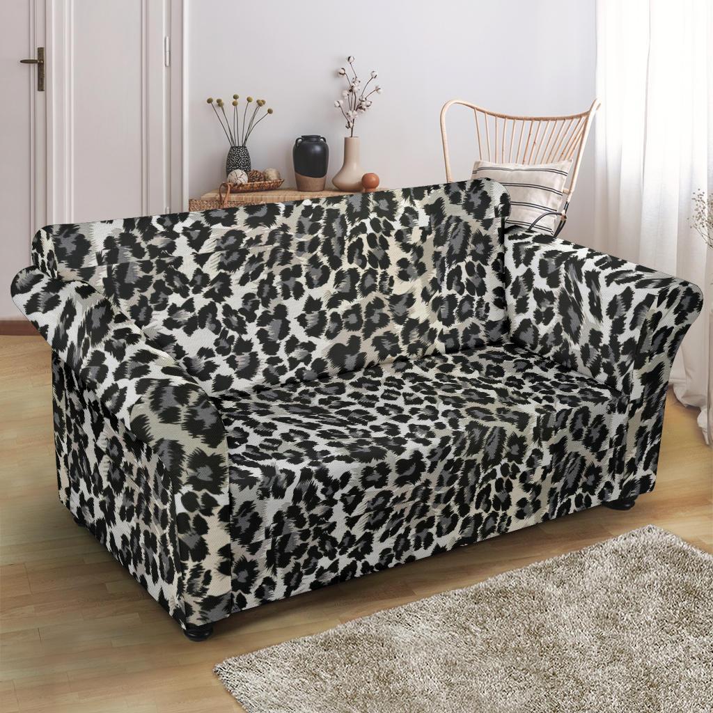 Gray Cheetah Leopard Pattern Print Loveseat Cover-grizzshop