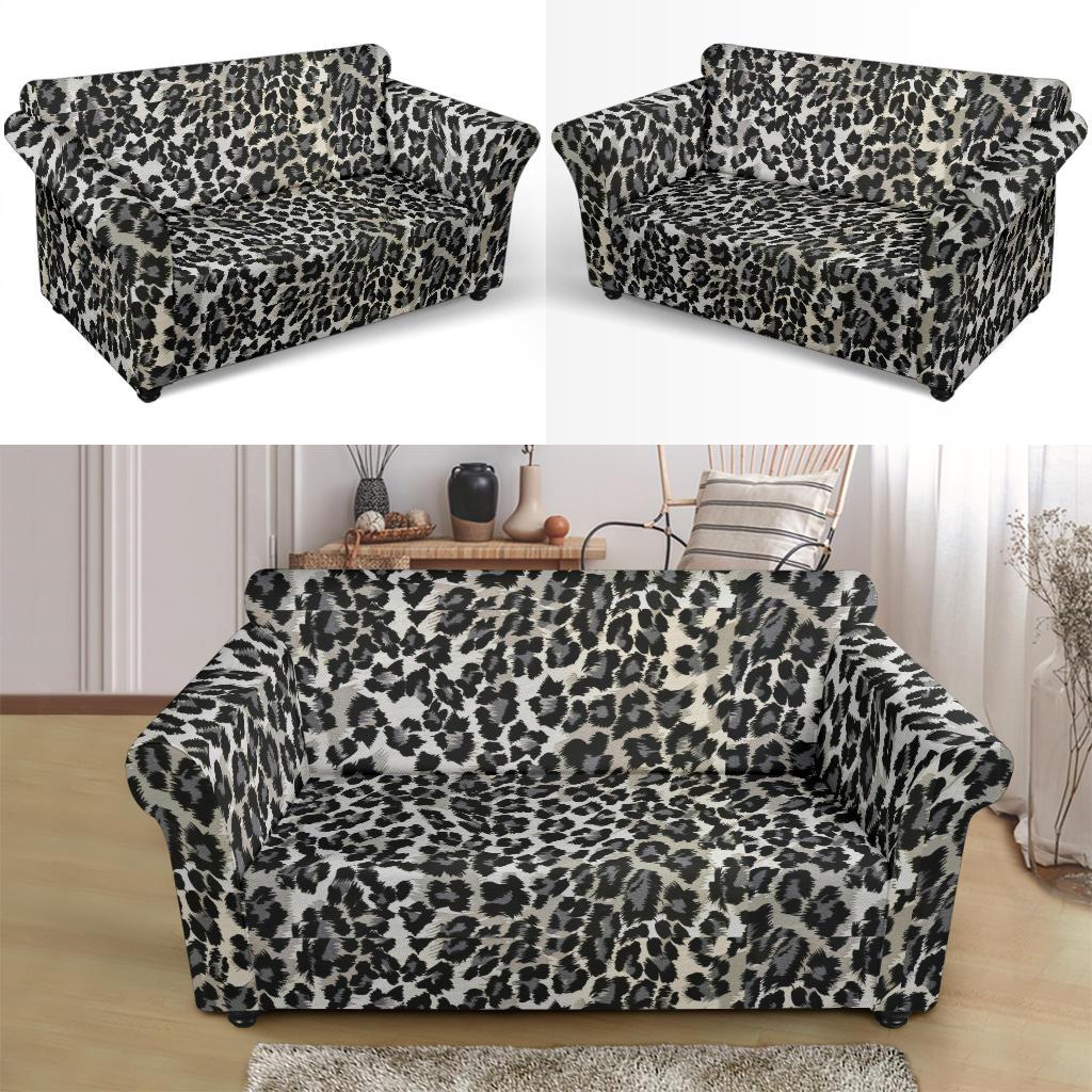 Gray Cheetah Leopard Pattern Print Loveseat Cover-grizzshop