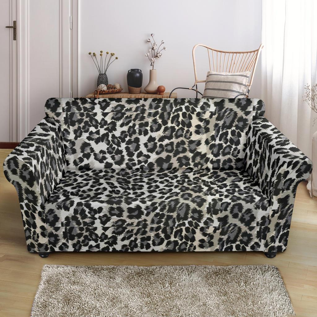 Gray Cheetah Leopard Pattern Print Loveseat Cover-grizzshop