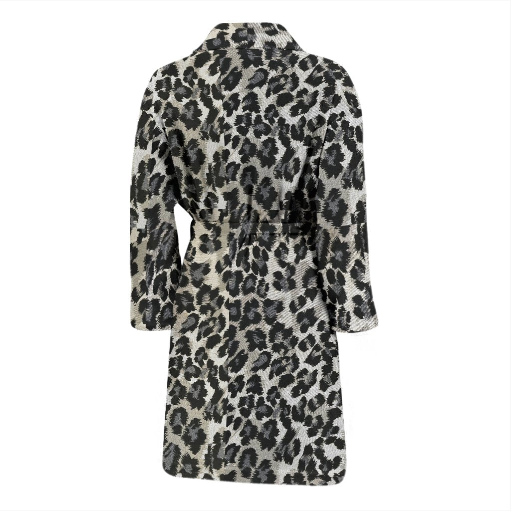 Gray Cheetah Leopard Pattern Print Men Long Robe-grizzshop