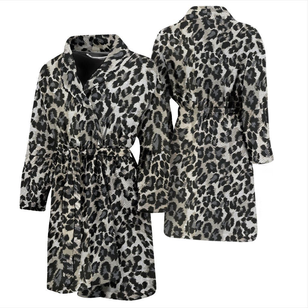 Gray Cheetah Leopard Pattern Print Men Long Robe-grizzshop