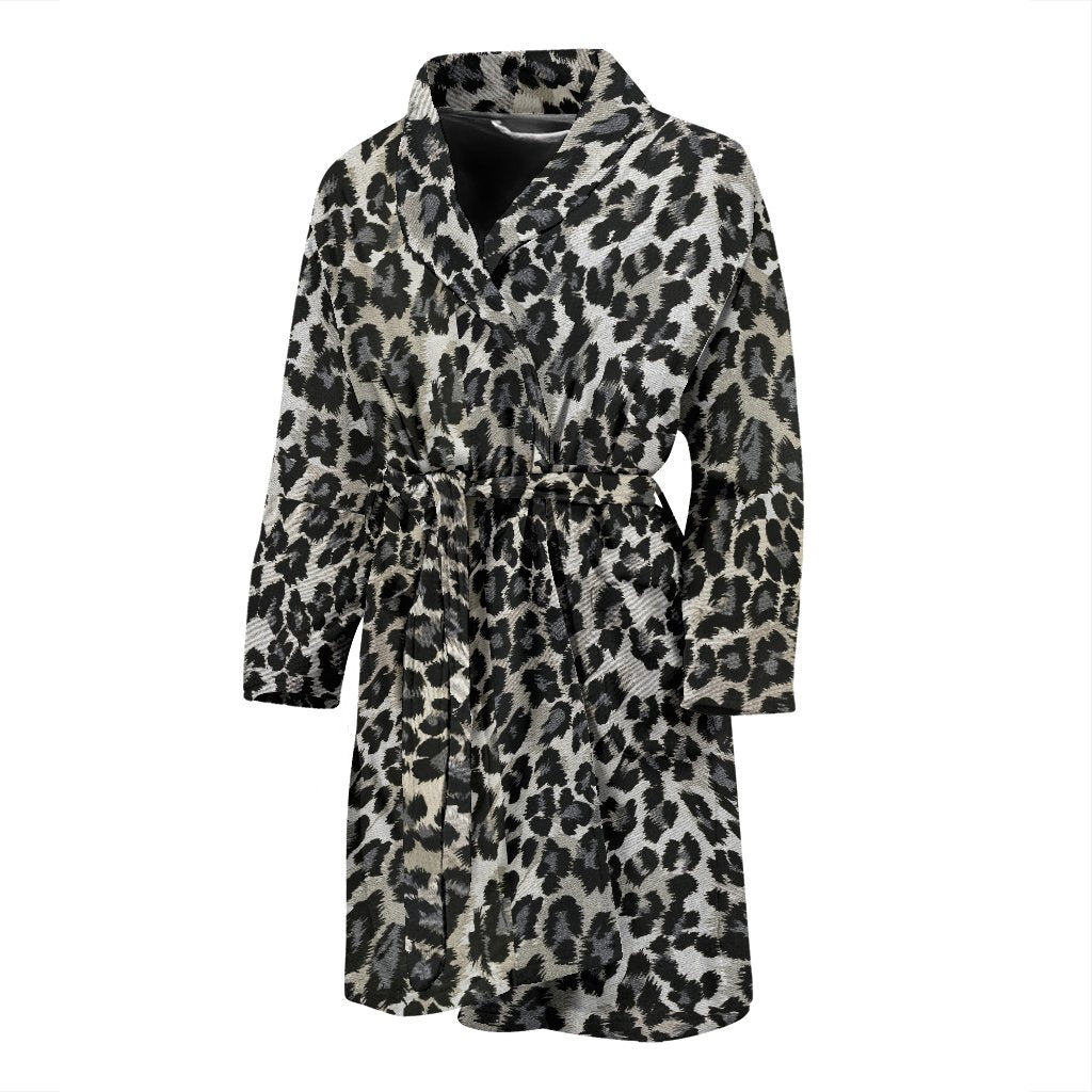 Gray Cheetah Leopard Pattern Print Men Long Robe-grizzshop