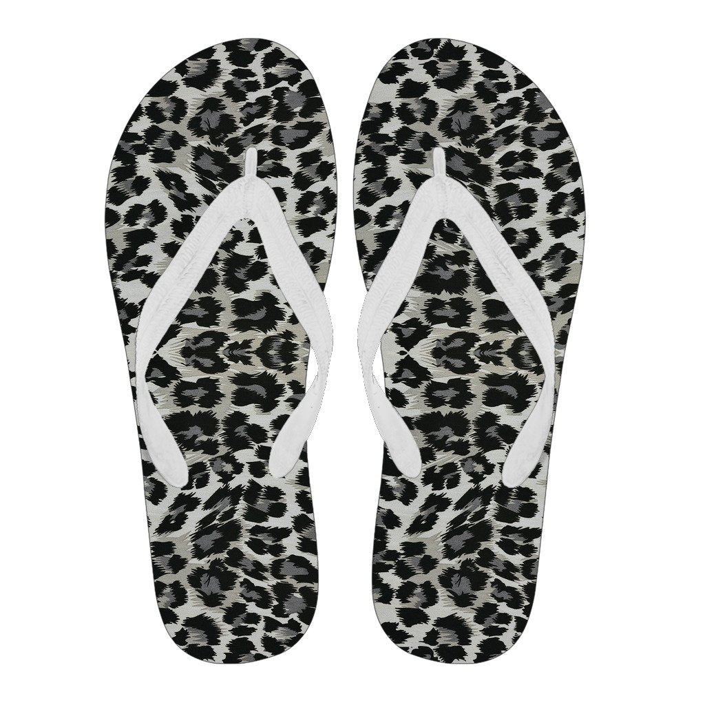 Gray Cheetah Leopard Pattern Print Men & Women Flip Flops-grizzshop