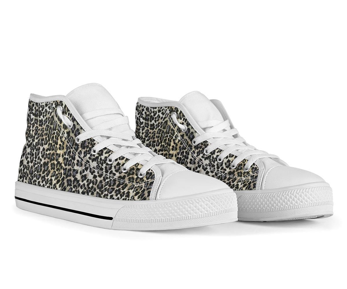 Gray Cheetah Leopard Pattern Print Men Women's High Top Shoes-grizzshop