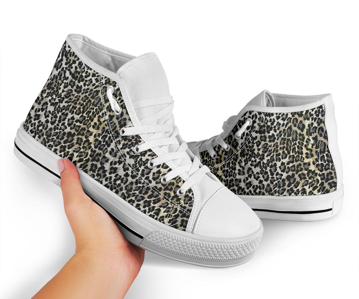 Gray Cheetah Leopard Pattern Print Men Women's High Top Shoes-grizzshop