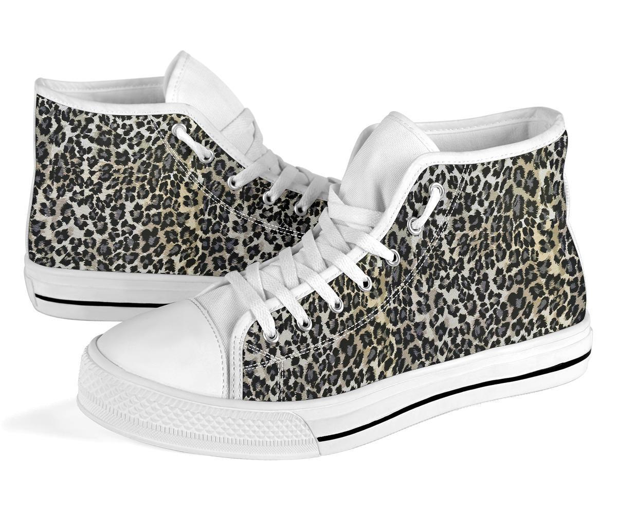 Gray Cheetah Leopard Pattern Print Men Women's High Top Shoes-grizzshop