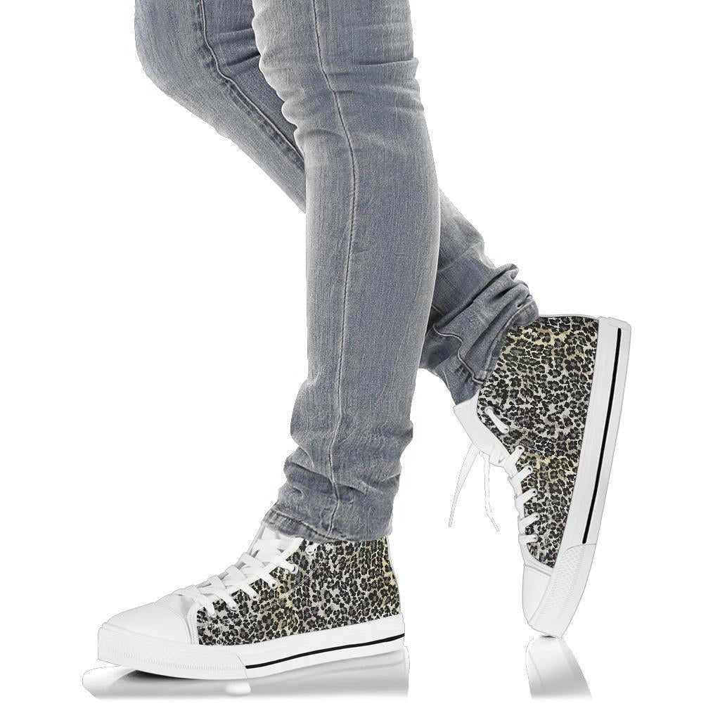 Gray Cheetah Leopard Pattern Print Men Women's High Top Shoes-grizzshop