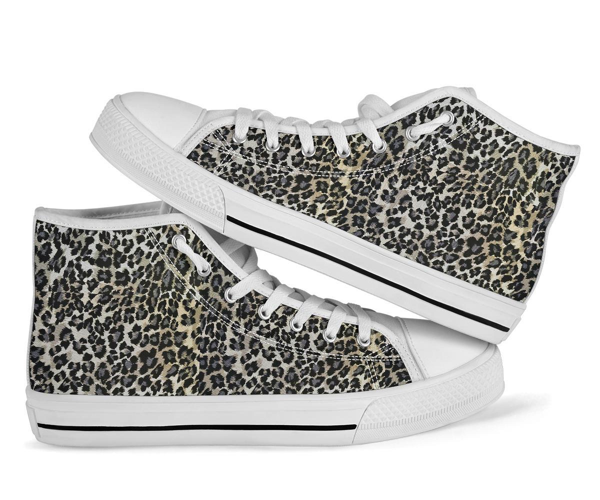 Gray Cheetah Leopard Pattern Print Men Women's High Top Shoes-grizzshop