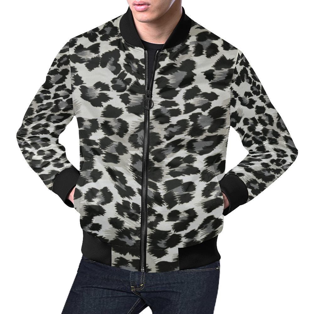 Gray Cheetah Leopard Pattern Print Men's Bomber Jacket-grizzshop