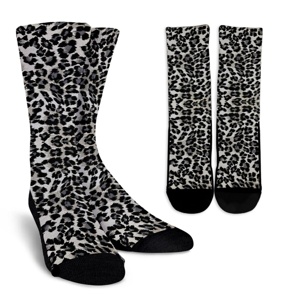 Gray Cheetah Leopard Pattern Print Unisex Crew Socks-grizzshop