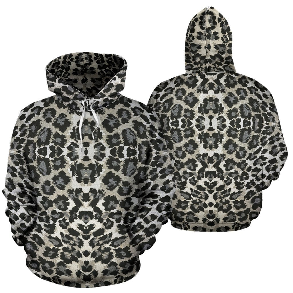 Gray Cheetah Leopard Pattern Print Women Men Pullover Hoodie-grizzshop
