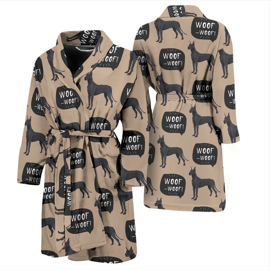 Great Dane Pattern Print Men Long Robe-grizzshop