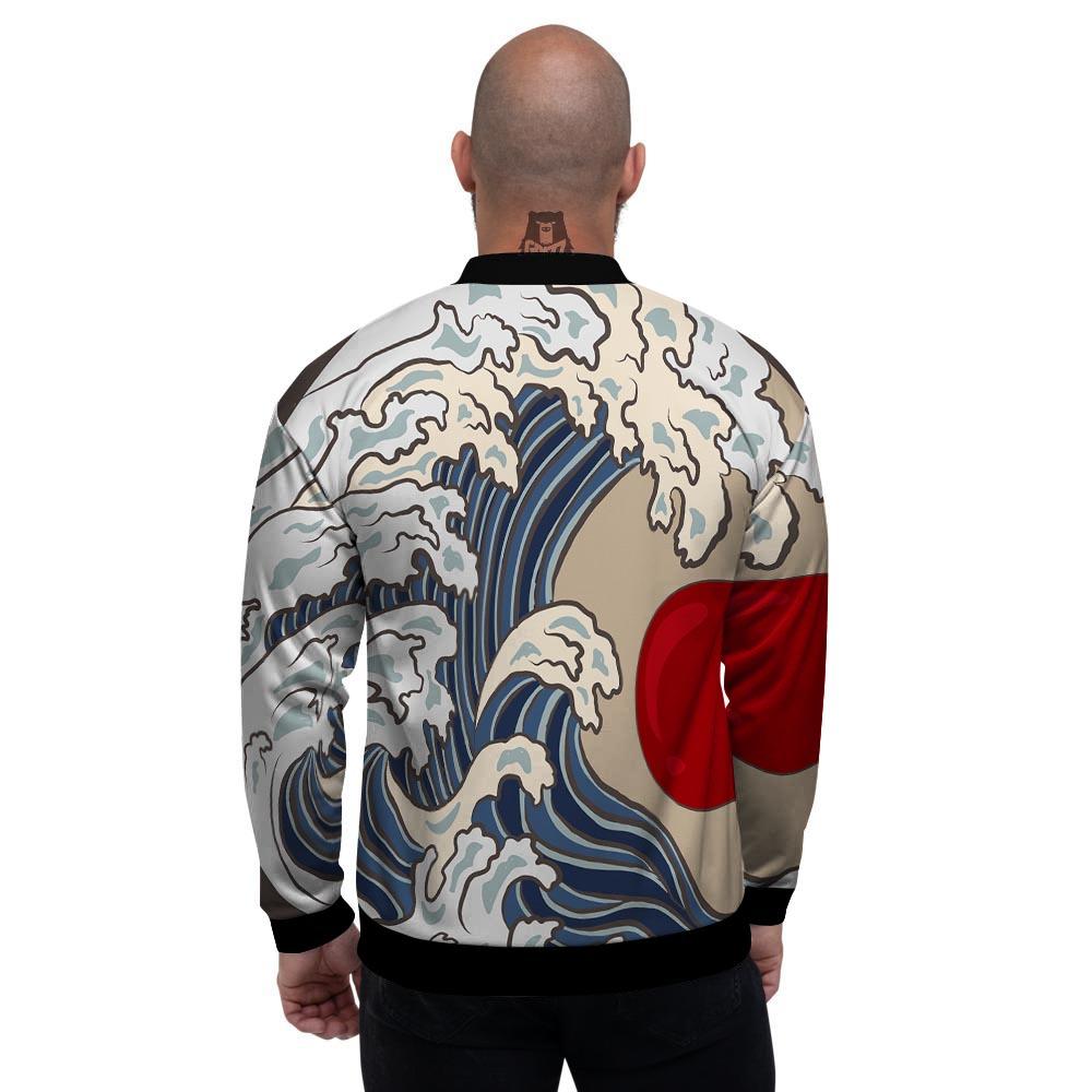 Great Kanagawa Wave Print Men's Bomber Jacket-grizzshop