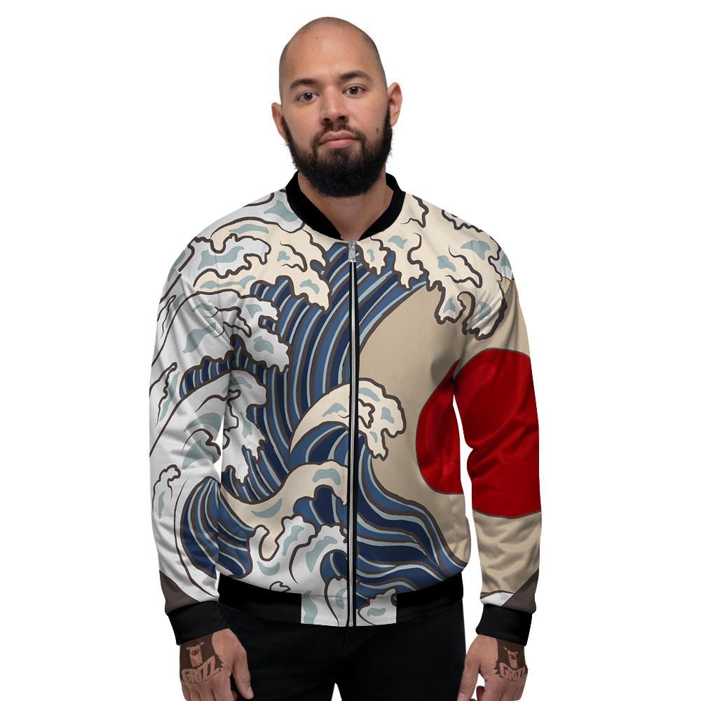 Great Kanagawa Wave Print Men's Bomber Jacket-grizzshop