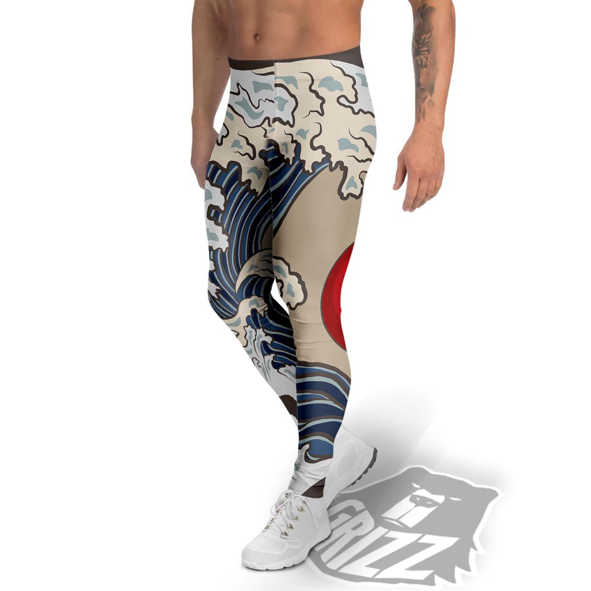 Great Kanagawa Wave Print Men's Leggings-grizzshop