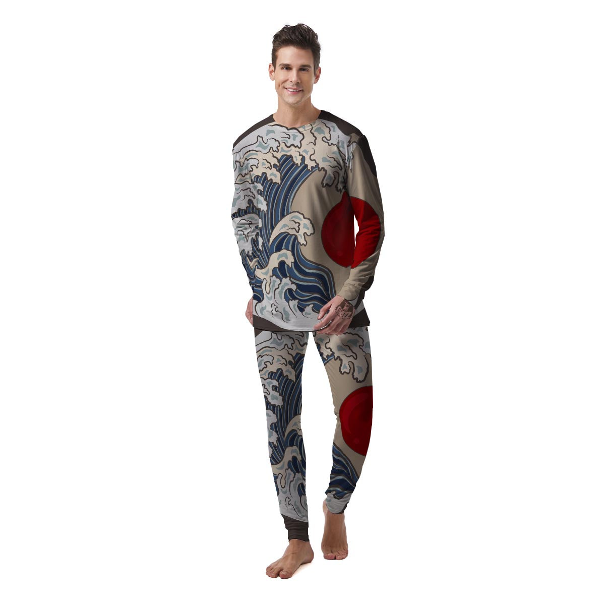 Great Kanagawa Wave Print Men's Pajamas-grizzshop