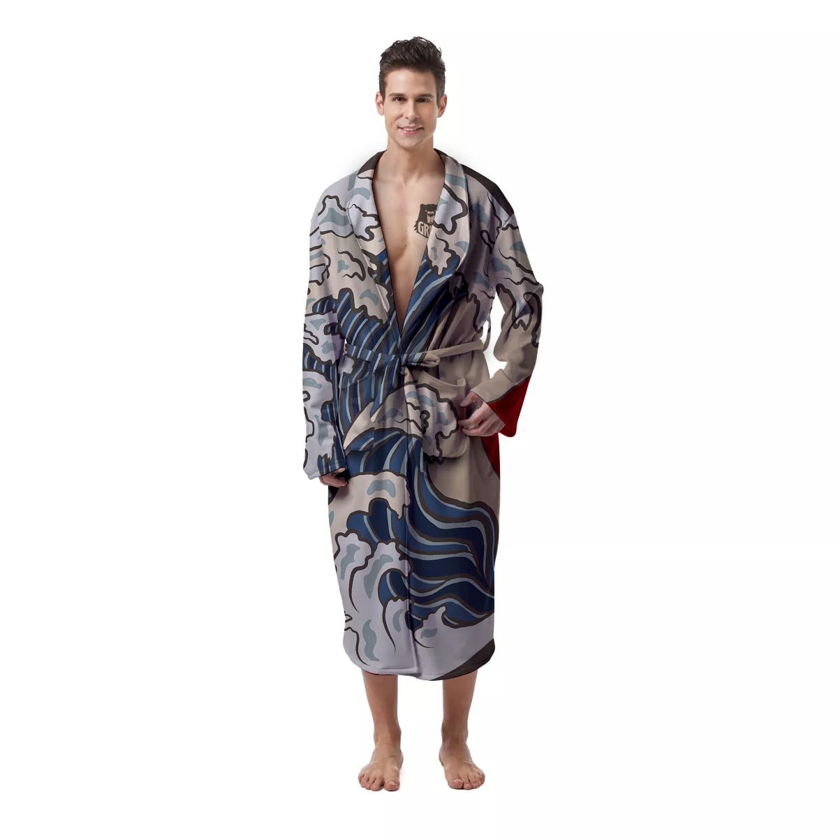 Great Kanagawa Wave Print Men's Robe-grizzshop