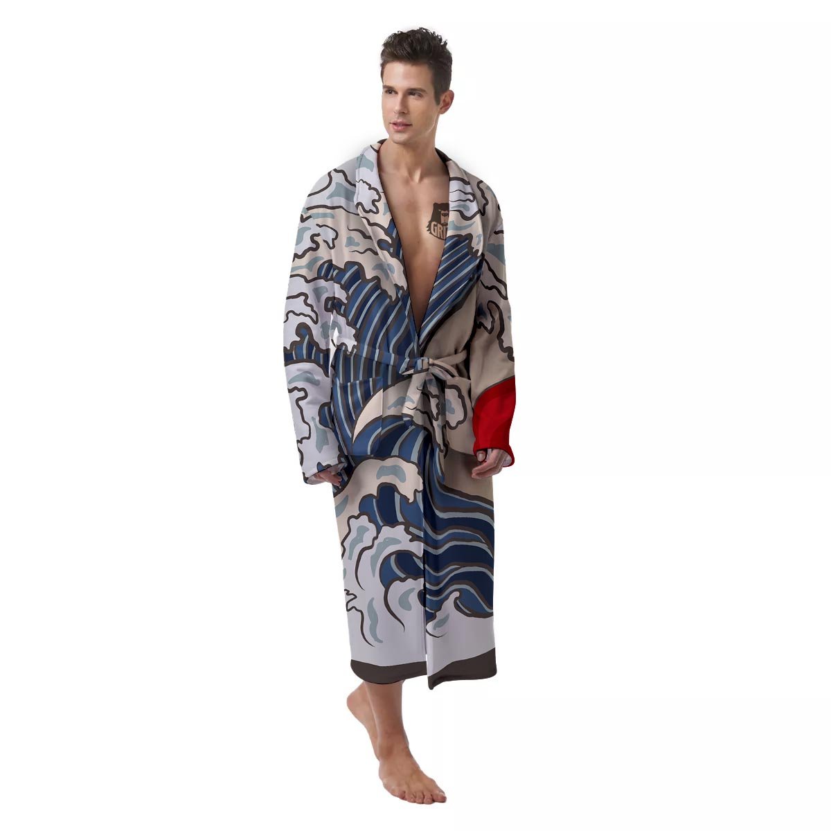 Great Kanagawa Wave Print Men's Robe-grizzshop
