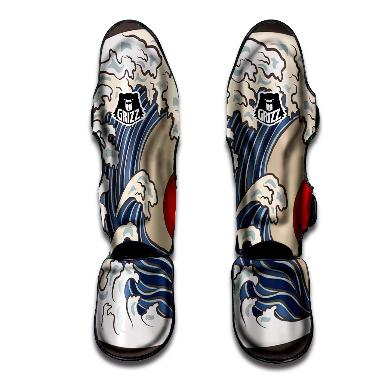 Great Kanagawa Wave Print Muay Thai Shin Guards-grizzshop