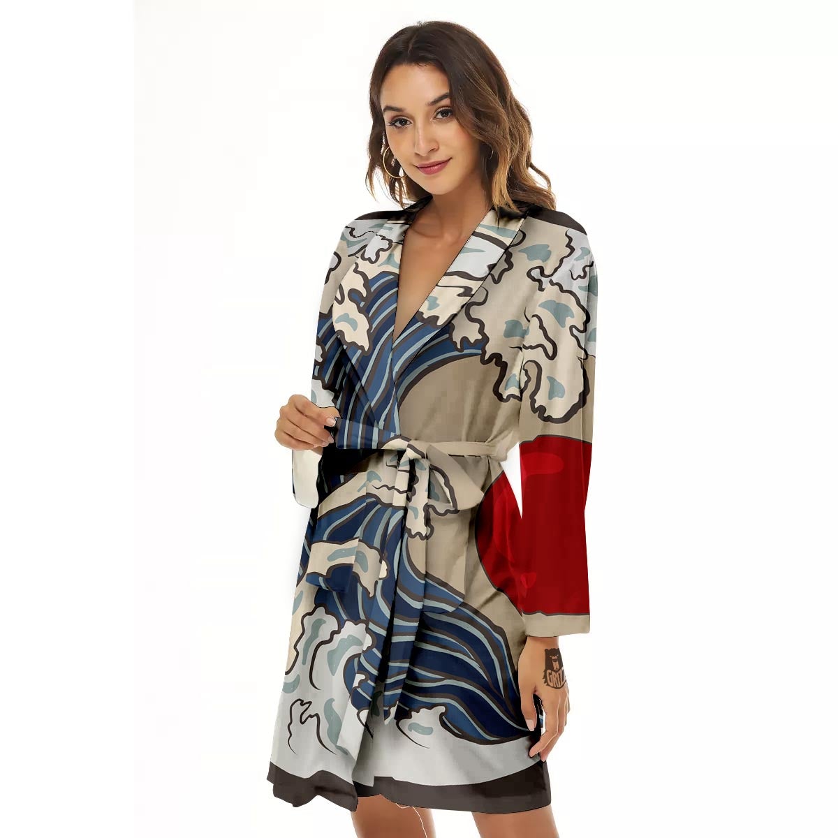 Great Kanagawa Wave Print Women's Robe-grizzshop