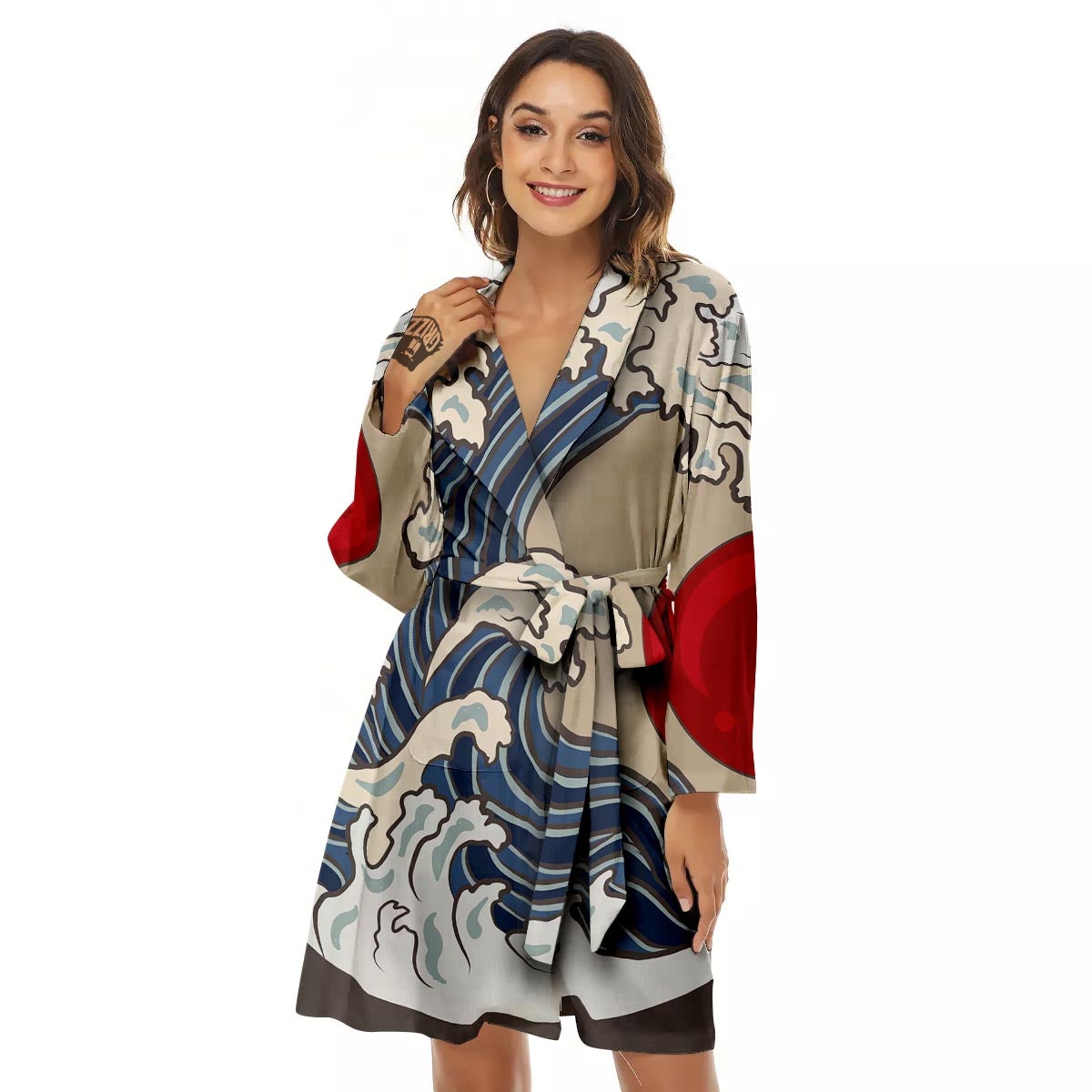 Great Kanagawa Wave Print Women's Robe-grizzshop